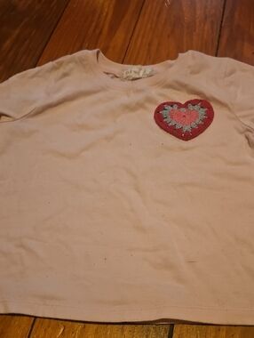 btween Cream Long Sleeve Top with Red & Blue Heart Patch